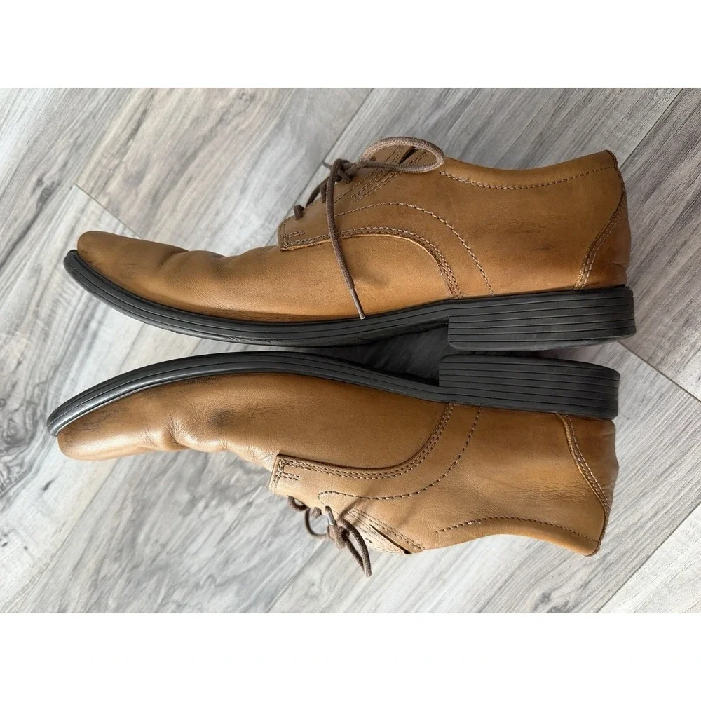 Clarks Men's Whiddon Plain‎ Oxford Shoes Dark Tan Leather Size 10M Dress Shoes